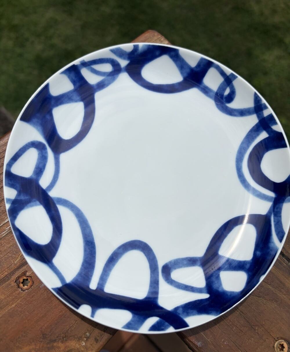 Paola Navone Salad Dessert Plate COMO Blue Swirl Crate & Barrel Portugal